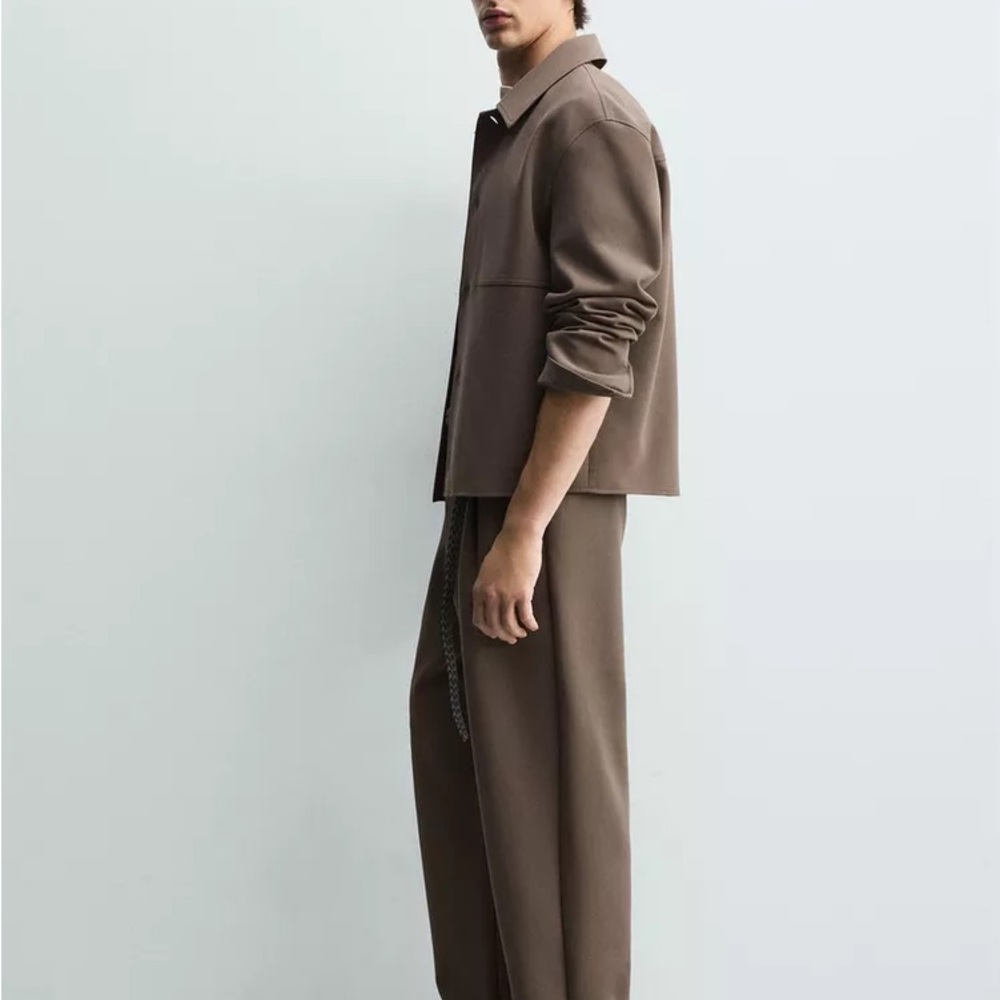 Wide Leg Pleated Trousers - Brown/ Taupe - Picture 7 of 9